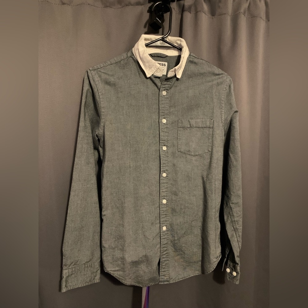 Express XS Slim Button Down Shirt with White Collar